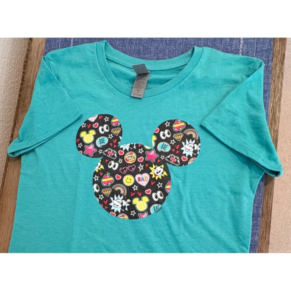 NWT!! Disney Mickey & Minnie Doodles‎ Youth Large Teal T-Shirt Hybrid Apparel
